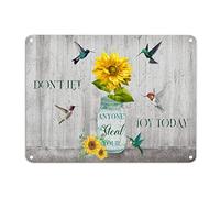 Don't Let Anyone Steal Your Joy Today Tin Sign Sunflower Hummingbirds Positive Words Letters Metal Wall Art 12x16in Rustic Country Wall Sign Decor For House Garage Bar Cafes Store