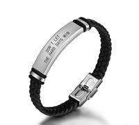 Dont Let The Hard Days Win Bracelet, Adjustable Engraved Stainless Steel Black Leather Braided Bracelets Inspirational Little Words Project Bracelet Jewelry Gifts for Hard Times Men Son Husband, L