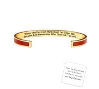 Don't Let The Hard Days Win Color Bangle, Remember Who The Fuck You Are Inspirational Cuff Bracelet, Engraved Motivational Message Color Bangle Bracelets, Jewelry Gifts for Women (Red)