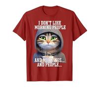 Dont Like Morning People cat with Coffee Bad Mood T-Shirt, Men, Cranberry Red, Small