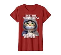 Dont Like Morning People cat with Coffee Bad Mood T-Shirt, Women, Cranberry Red, Medium