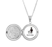 Don't Litter Black Symbol Pattern Locket Necklace Hold Picture Jewelry Birthday Gift