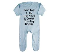 Don't Look at My That Smell is Coming from My Brother Baby Romper Jumpsuit with feet, 3-6 Months, Pastel Blue