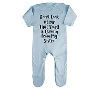 Don't Look at My That Smell is Coming from My Sister Baby Romper Jumpsuit with feet, 3-6 Months, Pastel Blue
