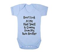 Don't Look at My That Smell is Coming from My Twin Brother Baby Grow Vest, 6-12 Months, Pastel Blue