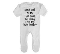 Don't Look at My That Smell is Coming from My Twin Brother Baby Romper Jumpsuit with feet, 3-6 Months, White