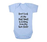 Don't Look at My That Smell is Coming from My Twin Sister Baby Grow Vest, 6-12 Months, Pastel Blue