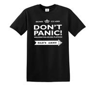 Don't Panic Dads Army T-Shirt Home Guard Tribute Cosplay Mens Gift Tshirt Tee(Black, L)