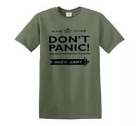 Don't Panic Dads Army T-Shirt Home Guard Tribute Cosplay Mens Gift Tshirt Tee(Military Green-Black, L)