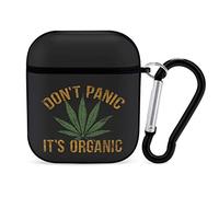 Don't Panic It's Organic Weed Airpods Case Cover for Apple AirPods 2&1 Cute Airpod Case for Boys Girls Silicone Protective Skin Airpods Accessories with Keychain
