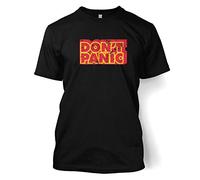 Don't Panic T-shirt - Films, TV And Movie Geeky Tshirt - Black Large (42/44")