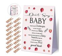 Don't Say Baby Baby Shower Game,Strawberry Berry Sweet Baby Shower Decorations,Mini Clothespins for Baby Shower,Neutral Baby Shower Decorations,1 Sign & 50 Mini Clothespins Set-B10