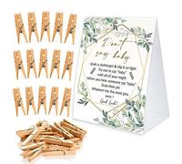 Don't Say Baby Game for Baby Shower Clothespin Game, One 5x7 Coated Paper Sign and 50 Natural Clothespins, Greenery Theme, Gender Neutral -NDSBB30