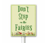 Don't Step On The Fairies Yard Garden Sign With Stake, Funny Keep Off Grass Flowers Sign, Do Not Walk in Flower Bed Metal Plaque, 12x15 CM Sturdy Aluminum Rust Free Outdoor Use