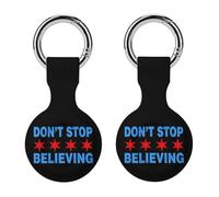 Don't Stop Believing Chicago Flag Compatible with Airtag Locator Silicone Protective Case with Keychain
