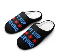 Don't Stop Believing Chicago Flag Cotton Slipper Anti-Skid Comfortable Cozy Plush Slippers Indoor House Closed Toe Shoes 7-8（39-40