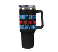 Don't Stop Believing Chicago Flag Large Capacity Car Cup 40 Oz Stainless Steel Insulated Travel Cup with Handle Straw