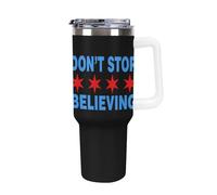 Don't Stop Believing Chicago Flag Large Capacity Car Cup 40 Oz Stainless Steel Insulated Travel Cup with Handle Straw