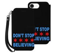 Don't Stop Believing Chicago Flag Leather Flip Phone Case Wallet Cover Compatible with iPhone 16/16 Plus/16 Pro/16 Pro Max/16 E