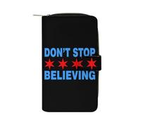 Don't Stop Believing Chicago Flag Leather Wallet Cloth Long Clutch with 12 Card Holder Handbag for Men Women