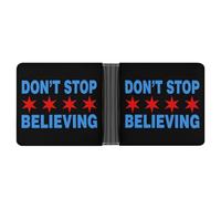 Don't Stop Believing Chicago Flag Leather Wallet Slim Bifold Wallets PU Cloth with 12 Card Long Clutch Handbag for Men Women