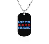 Don't Stop Believing Chicago Flag Memorial Necklace Medallion Pendant with Long Chain Stainless Steel Rectangle Dog Tag for Men Women