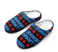 Don't Stop Believing Chicago Flag Men's Cotton Slippers Soft Comfy Slip Indoor Outdoor Casual House Shoes for Winter 11-12（44-45）