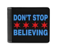 Don't Stop Believing Chicago Flag Men's Leather Wallet Casual Slim Bifold Wallet Minimalist Credit Card Holder with Money Clip