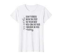 Don't Stress Rock The Test Student Exam Motivation Value Graphic T-Shirt, Women, White, S