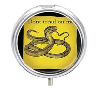 Dont Tread on Me Pill Box 3 Compartment Travel Pill Organizer 3 Times A Day Cute Mini Pill Case for Purse & Pocket Portable Metal Medicine Box with Mirror Round Daily Medicine Vitamin Container