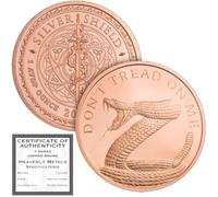 Don't Tread On Me Rattlesnake - 1 oz .999 Pure Copper Round Challenge Coin in Protective Capsule
