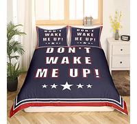Don't Wake Me Up Bedding Duvet Cover Double Bedding & Linen Perfect Microfiber for Boys Girls Teenage Bedding Set Blue and Red Striped Bespread Cover Star Print Comforter Cover 3Pcs