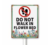 Don't Walk On Flower Bed Yard Sign with Stake Keep Off Do Not Step Garden Outdoor Lawn Sign 12x15 CM Sturdy Aluminum Rustproof Weatherproof Easy Mounting