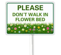 Don't Walk On Flower Bed Yard Sign with Stake, Keep Off Do Not Step Garden Outdoor Lawn Sign, Do Not Pick Flowers Metal Plaque, Sturdy Aluminum Rustproof Weatherproof 20x30 CM