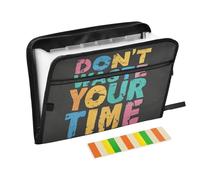 Don't Waste Your Time Organizer Folder 13 Pockets A4 Letter Size with Zipper Closure for Office Supply Document Folder para guardar documentos
