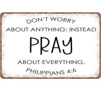 Don't Worry About Anything Instead Pray About Everything Tin Sign Wall Poster Decor Funny Retro Bar Coffee Club Pub Gift Wall Decor Sign 8x12 Inch