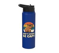 Don't Worry Be Capy Funny Capybara Retro Sunset Stainless Steel Insulated Water Bottle