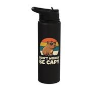 Don't Worry Be Capy Funny Capybara Retro Sunset Stainless Steel Insulated Water Bottle