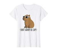Don't Worry Be Capy Funny Capybara Sunglasses Positive Quote Value Graphic T-Shirt, Women, White, S