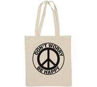 Don't Worry Be Happy Black Peace Symbol Natural Cotton Tote Bag White