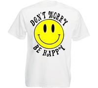 Don't Worry Be Happy T-Shirt, Happy Face Shirt, Trippy Emoji Face Tee, Unisex Adult Kids Tee Top (White, 7 Years)