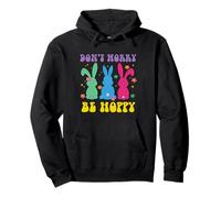 Don't Worry Be Hoppy with Groovy Retro Bunnies and Flowers Pullover Hoodie