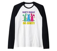 Don't Worry Be Hoppy with Groovy Retro Bunnies and Flowers Raglan Baseball Tee