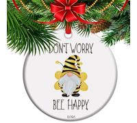 Don't Worry Bee Happy - Christmas Gnome Bee, Honeycomb, 2025 Ceramic Ornament, Christmas Keepsake, Elegant Traditional Ornament