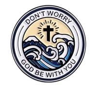 Don't Worry God Be With You Jesus Christian Christ Cross Catholic Bible Verses Verse Psalms Psalm Christianity Church Faith Holy Crusade Sword 1.2" Enamel Pin Badge