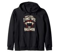 Don't Worry I Only Bite On Halloween Vampire Saying Gift Zip Hoodie