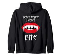 Dont Worry I Wont Bite Funny Vampire Halloween Spooky Season Zip Hoodie
