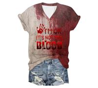 Dont Worry Its Not My Blood Scary Bloody Handprint Halloween T-Shirt Women T Shirts Woman Blood Splatter Pumpkin Face Cute Funny Gothic Graphic T-Shirts Novelty, Red, XL