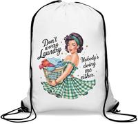 Don't Worry Laundry Nobody's Doing Me Either Pin Up Girl Gym Sack Casual Drawstring Bag White
