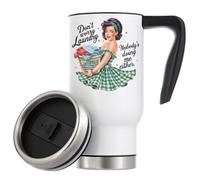 Don't Worry Laundry Nobody's Doing Me Either Pin Up Girl Vacuum Insulated Thermal Travel Coffee Mug 480ml White